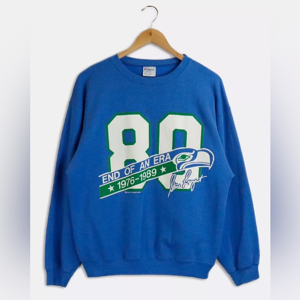 VINTAGE SEATTLE SEAHAWKS STEVE LARGENT END OF AN ERA 1976-1989 SWEATSHIRT L USA
